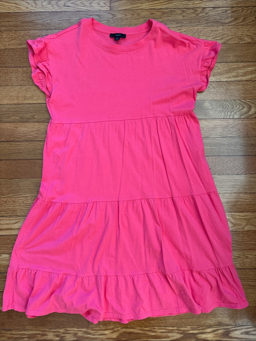 J. Crew Bright Coral Tiered Short Sleeve Cotton Dress